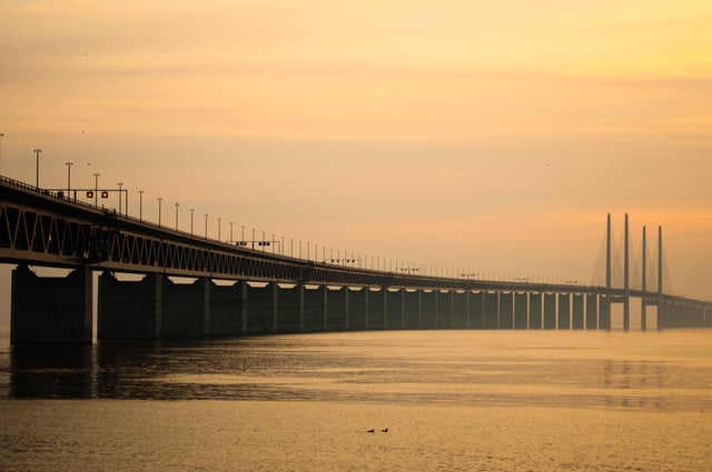 The Øresund Bridge, connecting Malmö to Copenhagen and the Scandinavian peninsula with Central Europe through Denmark.