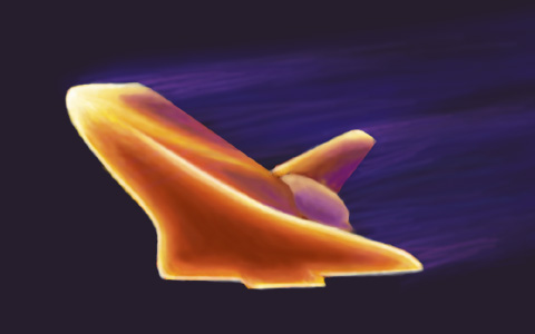 Simulation of the outside of the Shuttle as it heats up to over 1,500 °C (2,730 °F) during re-entry.
