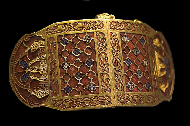 Shoulder clasp (closed) from the Sutton Hoo ship-burial 1, England.