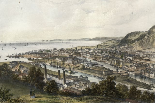 Docks and railway bridge (1850)