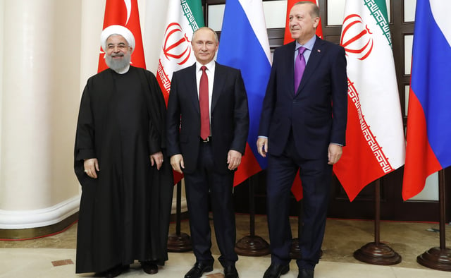 Erdoğan, Putin and Iranian President Hassan Rouhani met in Sochi to discuss Syria, 22 November 2017