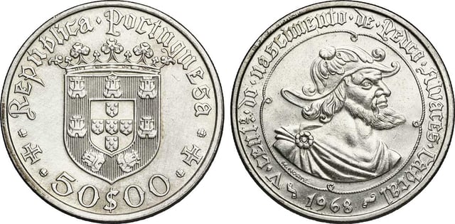 Portuguese coin celebrating the 500th anniversary of Cabral's birth