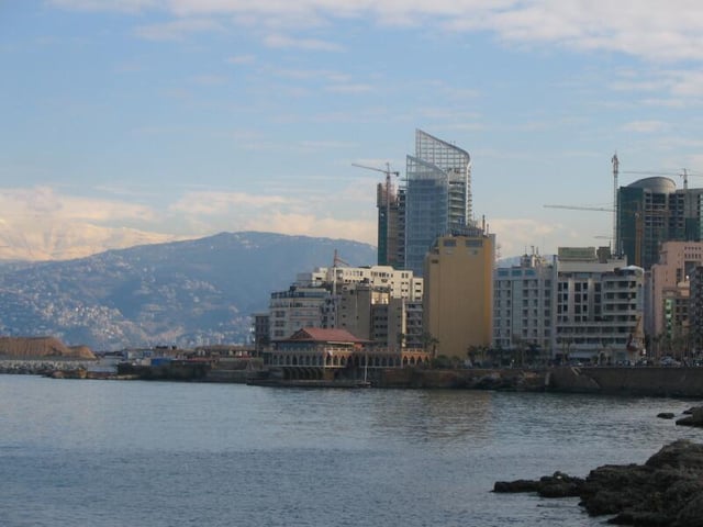 View of the Saint George Bay, and snow-capped Mount Sannine from the Corniche, Beirut