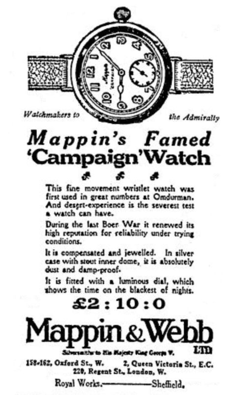 Mappin & Webb's wristwatch, advertised as having been in production since 1898.
