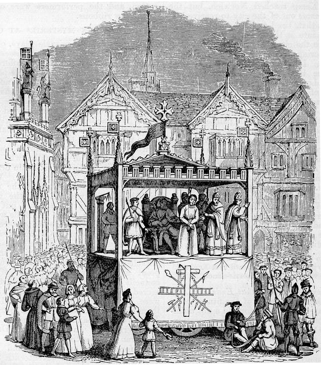 19th century engraving of a performance from the Chester mystery play cycle.