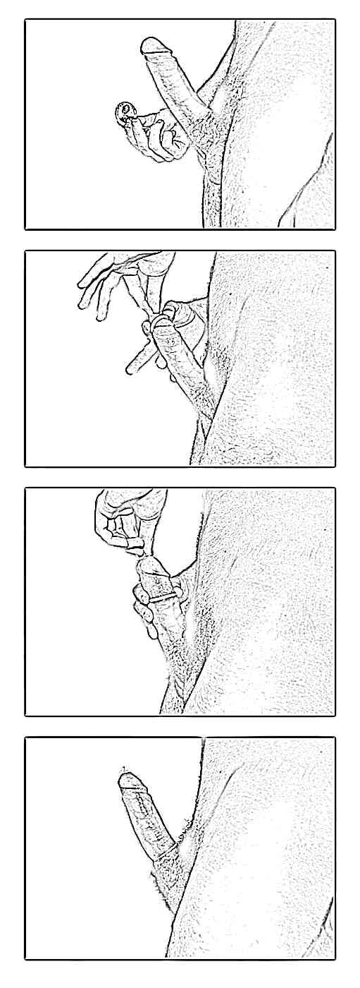 Illustrations showing how to put on a condom