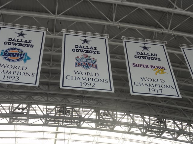 Dallas Cowboys championship banners inside AT&T Stadium