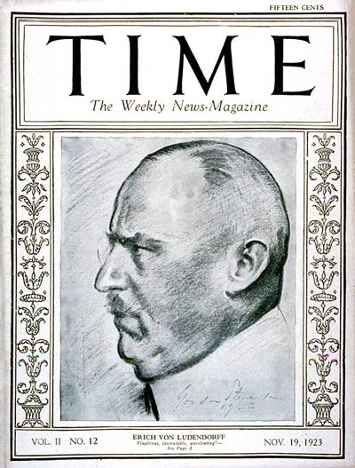 Erich Ludendorff on the cover of Time, 19 November 1923.
