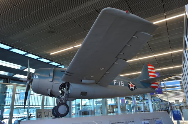 Grumman F4F-3 Wildcat on display in O'Hare's Terminal 2, restored in the markings of "Butch" O'Hare's plane
