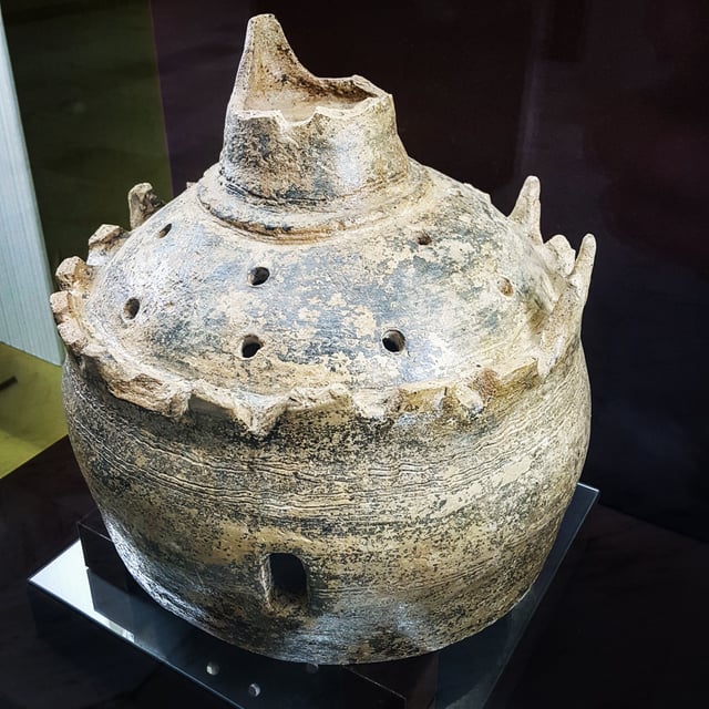 A pot discovered in the Iron Age building of Bidaa Bint Saud, Al Ain on display at the Al Ain National Museum. It is thought to be an incense burner.