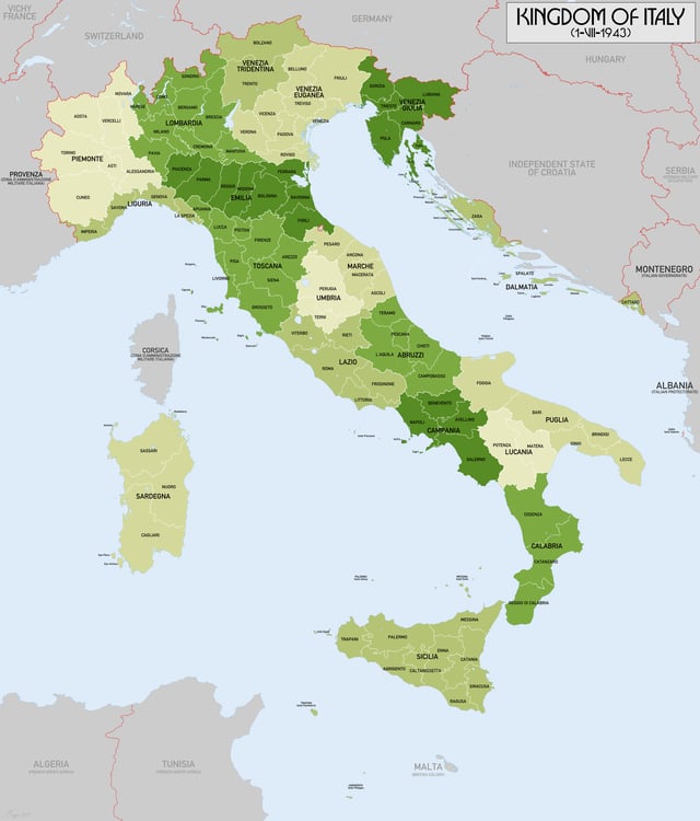 Map of the Kingdom of Italy at its greatest extent in 1943