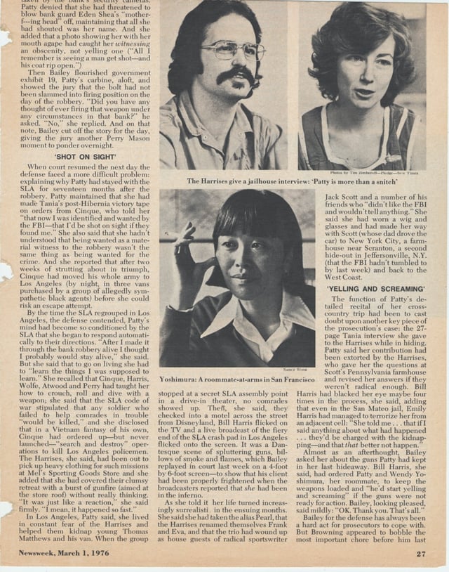 March 1, 1976, story about SLA members Bill and Emily Harris