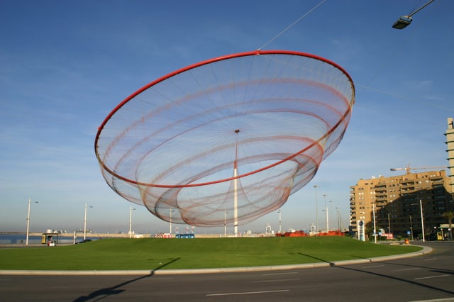 On the waterfront, She Changes sculpture by artist Janet Echelman