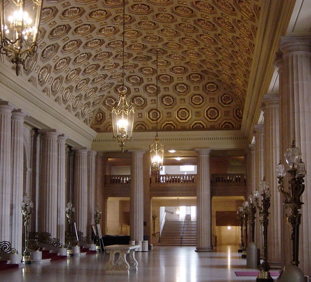 The lobby of the War Memorial Opera House, one of the last buildings erected in Beaux Arts style in the United States