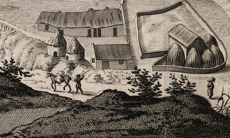 Scottish Lowlands farm. Detail from Slezer's Prospect of Dunfermline, 1693