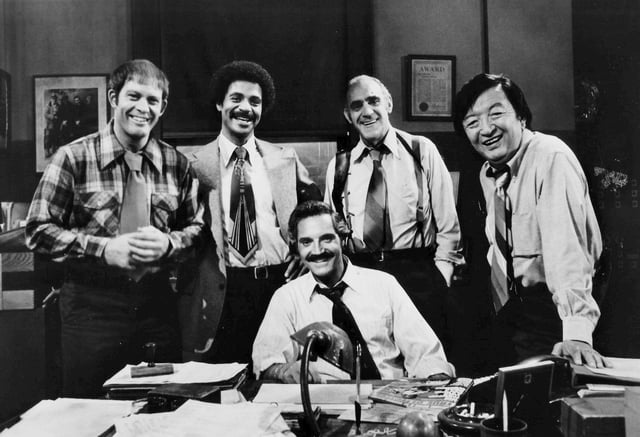 Jack Soo (far right) with the Barney Miller cast.