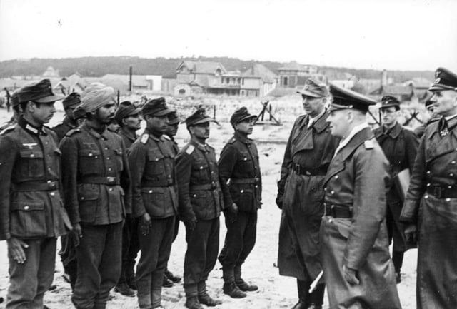 Inspecting the soldiers of the anti-British Free India Legion, France, 1944