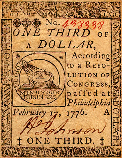 Continental One Third Dollar Bill (obverse)