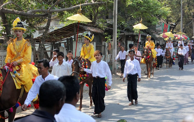 A Buddhist Shinbyu ceremony in Mandalay.