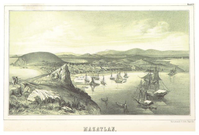 Lithograph of Mazatlán in 1845
