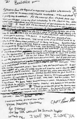 Cobain's suicide note (full transcription   ). The final phrase before the valediction, "It's better to burn out than to fade away," is a quote from the lyrics of Neil Young's song "My My, Hey Hey (Out of the Blue)".
