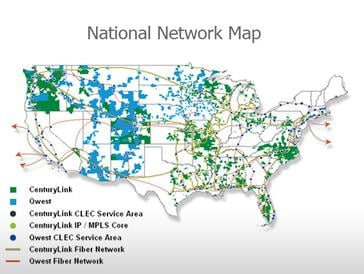 Network map of combined Qwest and CenturyLink assets