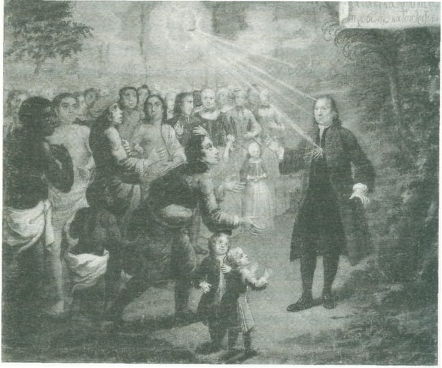 Nicolaus Zinzendorf preaching to people from many nations