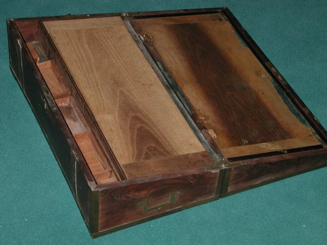 An example of a Chinese-made lap desk from the early 1800s. Lap desks such as these were especially popular among American merchants, who used them to write letters or conduct business during their lengthy voyages at sea.