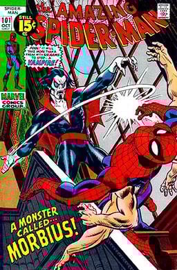 The Amazing Spider-Man #101 (Oct. 1971), the first appearance of Morbius. Cover art by Gil Kane and John Romita Sr.
