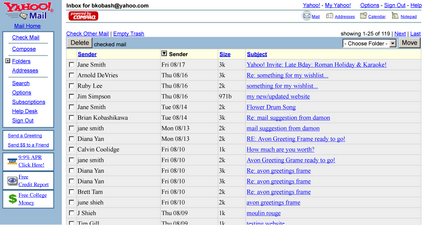 Yahoo! webmail interface as it appeared in 2001