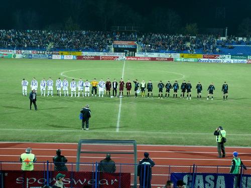 Jiul Petroșani squad before a match against Politehnica Iași at the last season of the club in the first league.