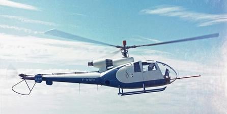The SA 340 Gazelle prototype in 1967 with its original conventional tail rotor