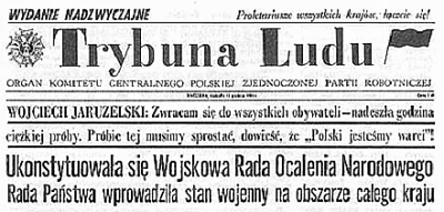 Trybuna Ludu 14 December 1981 reports martial law in Poland