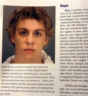 Turner's mugshot used as the accompanying photo for the section on rape in a 2017 criminal justice textbook