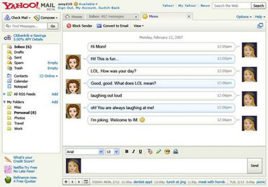 Yahoo! Messenger chat integration in the Yahoo! Mail webmail interface, in beta in 2007