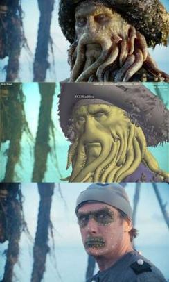 The three stages of animating Bill Nighy's character.