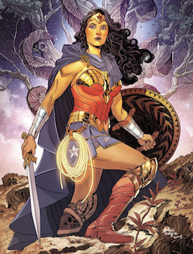 Wonder Woman's revised look on the cover of Wonder Woman vol. 5, #16 (April 2017). Art by Bilquis Evely and Romulo Fajardo, Jr.