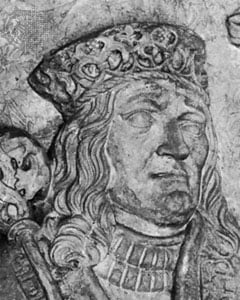 Face detail on a wall monument by Claus Berg near King John's grave.