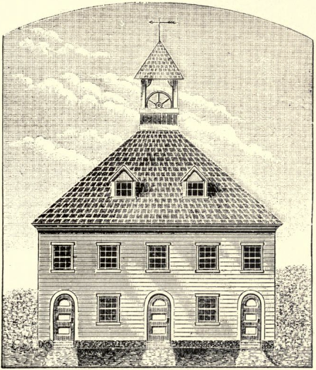 Second meeting house on the New Haven Green, as it stood from 1670-1757
