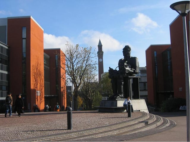 The university's Learning Centre (left), School of Computer Science (right) and Sir Eduardo Paolozzi's Faraday sculpture