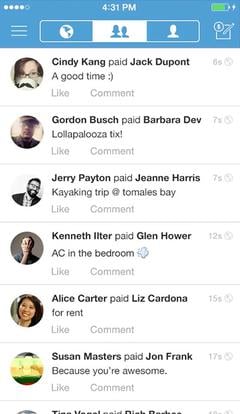 Social feed of transactions on Venmo