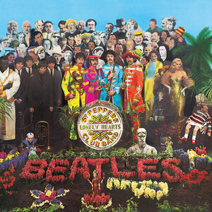 Front cover of Sgt. Pepper's Lonely Hearts Club Band, "the most famous cover of any music album, and one of the most imitated images in the world"