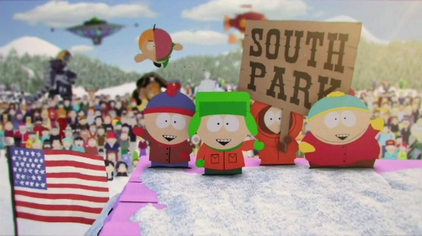 South Park title image which features the four main characters and most of the recurring, supporting characters in the background