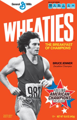 Wheaties boxes featuring Jenner came out around the same time the athlete became a spokesperson for the breakfast cereal. A box would later sell on eBay for US$400 after she announced her transition in 2015.