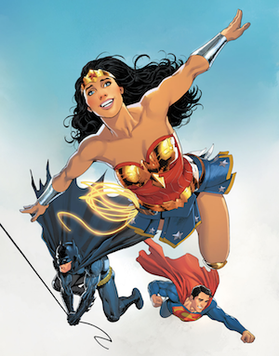 Wonder Woman with Batman and Superman on the cover of Wonder Woman Annual vol. 5, #1 (July 2017). Art by Nicola Scott and Romulo Fajardo, Jr. In the 21st century, the three have appeared together in multiple titles as part of DC's trinity of its most popular and important superheroes.