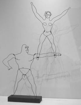 Hi! (Two Acrobats) by Alexander Calder, c. 1928, brass wire and wood, Honolulu Museum of Art