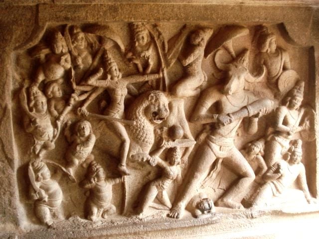 The Varaha cave bas relief at Mahabalipuram from 7th century CE