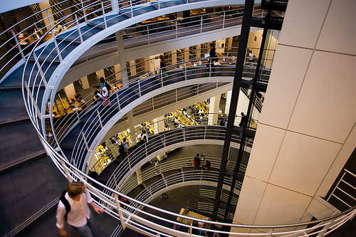 The interior of the main LSE library, designed by Norman Foster