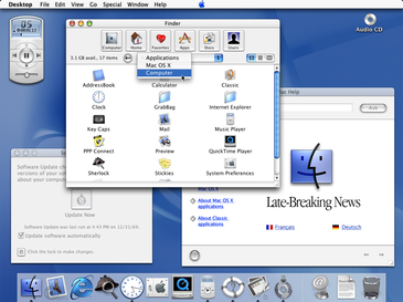 The original Aqua user interface as seen in the Mac OS X Public Beta from 2000