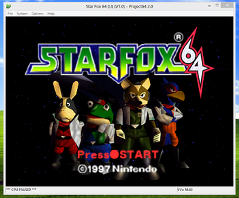 Project64, a Nintendo 64 emulator, running Star Fox 64  on a Windows 8 platform